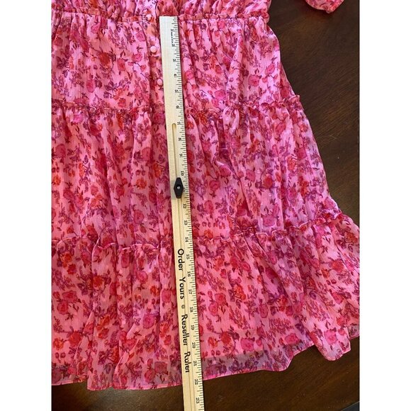 Taylor Pink Floral Print Dress 12 V-Neck Button Front Tiered Midi Lined Artsy - Picture 10 of 15